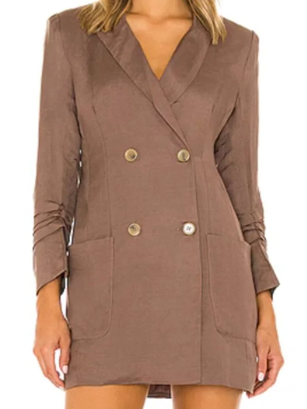 ASTR the Label Linen Blazer Dress Mocha Size S
